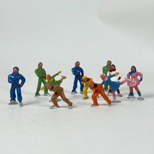 Vintage Barclay Lead Skater Figures Lot Of 11 Hand Painted Christmas 1940s Decor